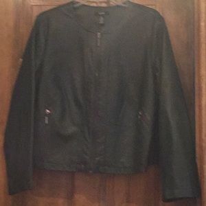 Green leather short jacket size petite large.